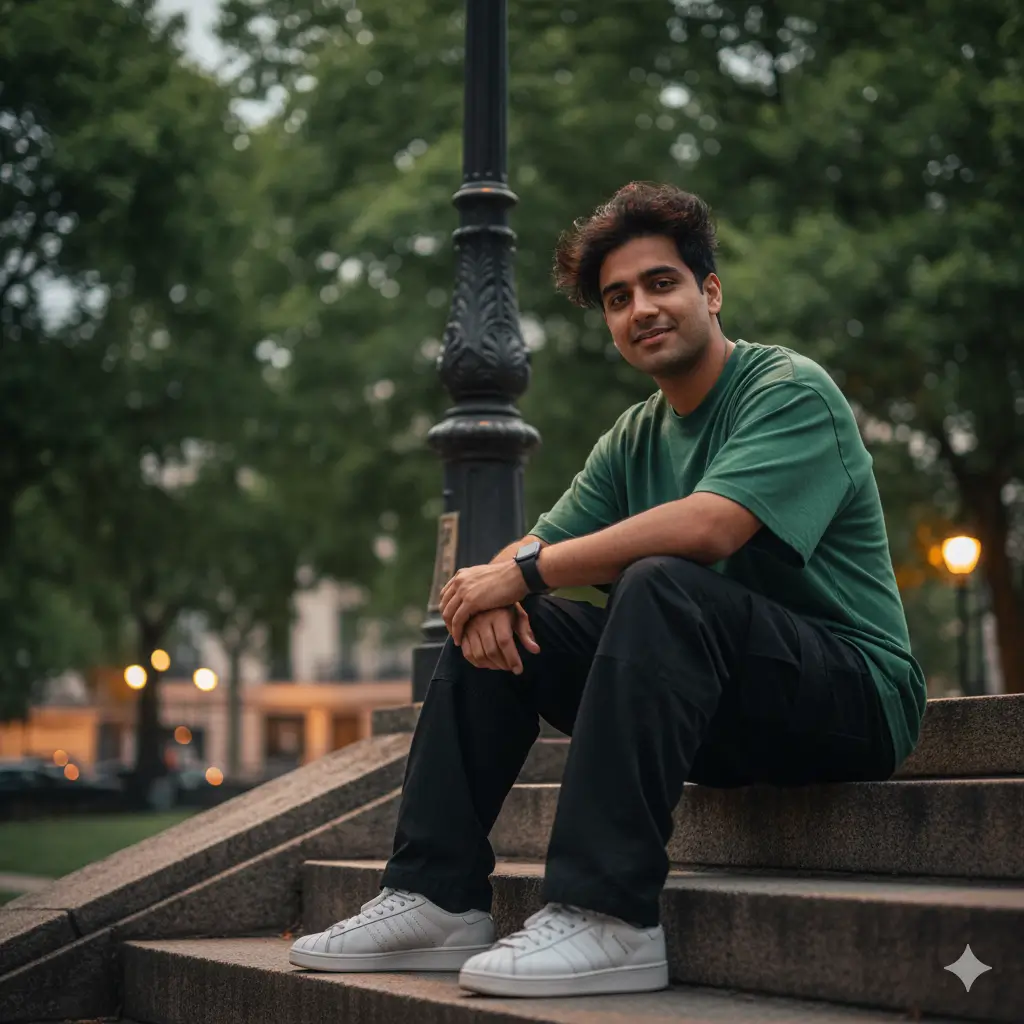 Cinematic Urban Portrait on Stone Stairs